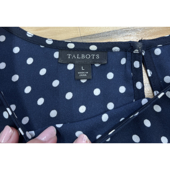 Talbots Polka Dot Bell Sleeve Blouse Top Size Large Chiffon Flowy Cottage - Picture 3 of 11